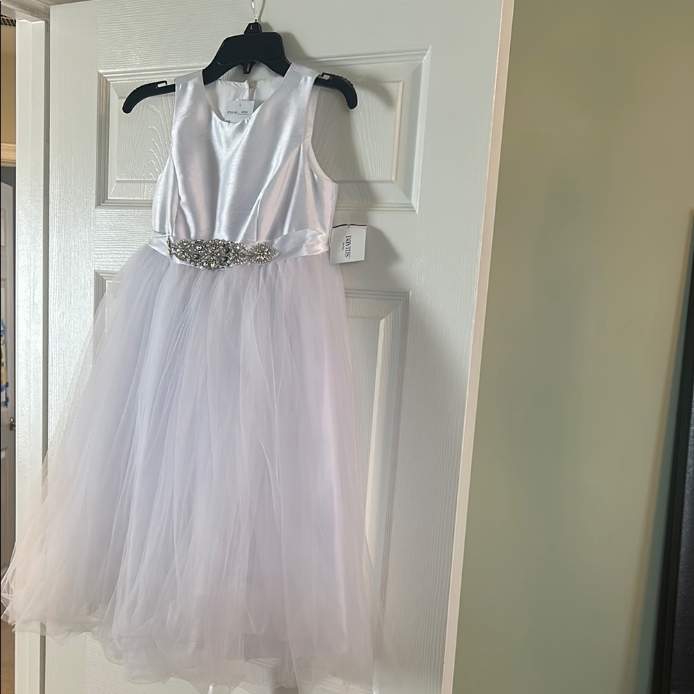 White Tulle Dress with Silver Embellishment